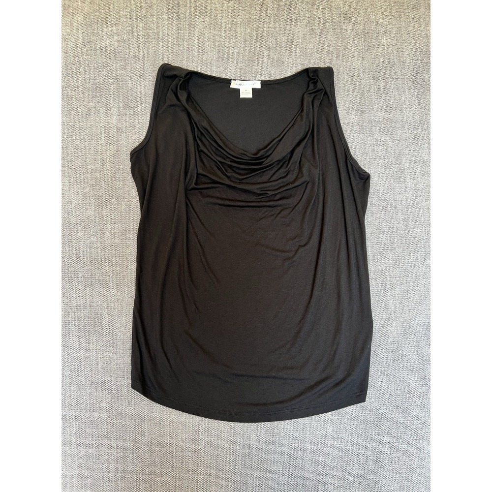 August Silk Black Sleeveless Draped Neck Top Womens Medium Stretch Blouse